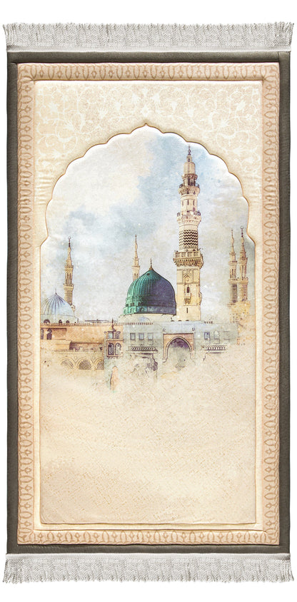 سجادة صلاة مبطنة بتصميم المدينة المنورة